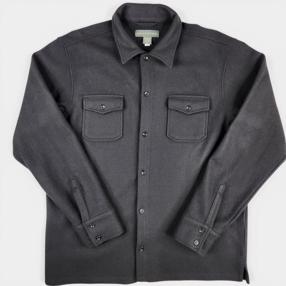 Y2K Banana Republic Wool Shirt Jacket Mens Large Black Military Overshirt Korea